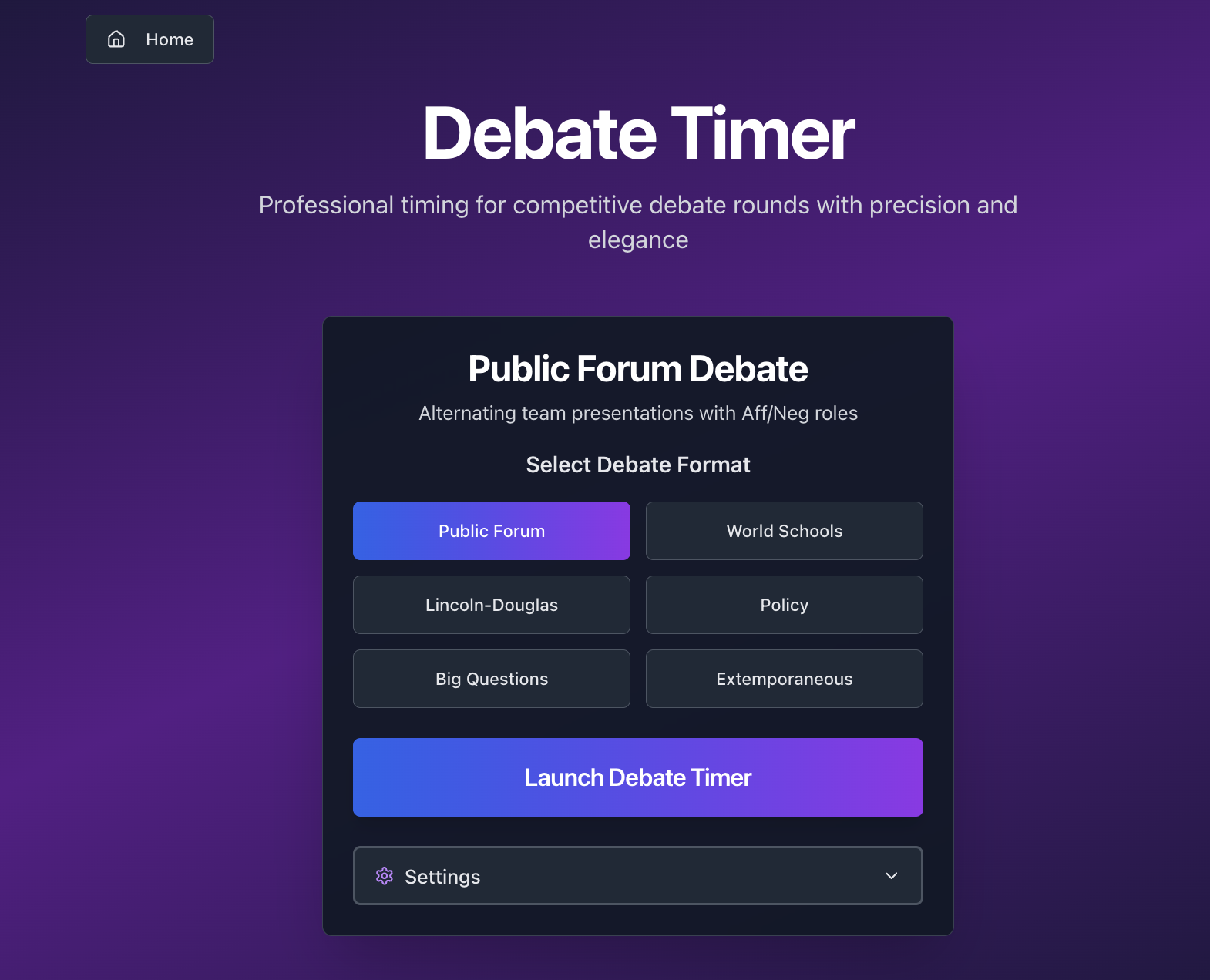 Debate Format Selection