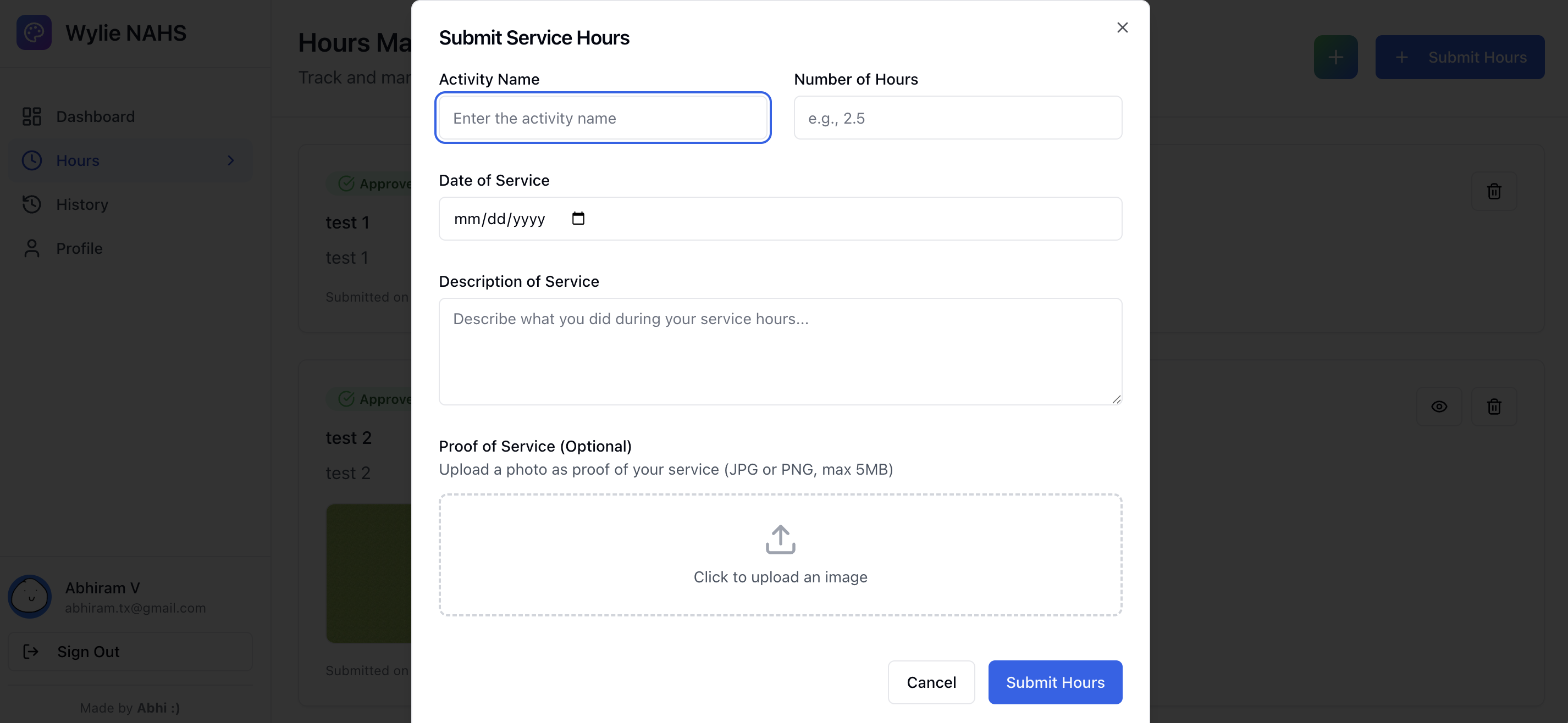 Submit Hours Modal